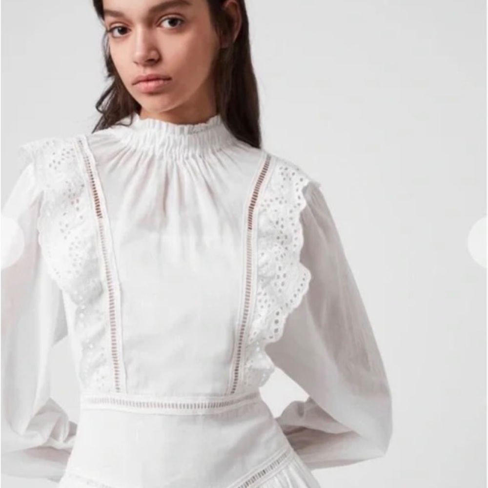 AllSaints White Aislyn Broiderie Eyelet Ruffles Mini Tiered Casual Dress